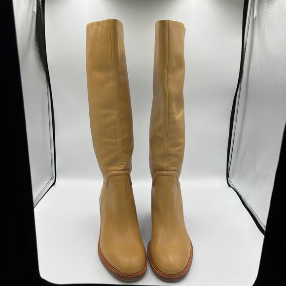 Vince Tan Leather Block Heeled Kendra Boots Italian Leather Women's Size 9.5M - Picture 2 of 6